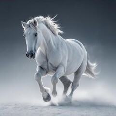 Majestic white horse in motion