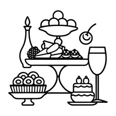 set of cakes and desserts