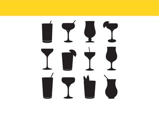 Assorted cocktail and drink glass silhouettes, a graphic vector set for bar, party, and beverage concepts.