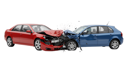 two cars accident crash isolated on white or transparent background. PNG