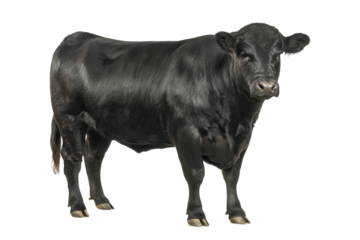 Black bull standing isolated on black background
