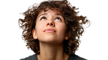 Hopeful Gaze: Capturing a moment of introspection, a young woman looks upward, her expression mirroring a sense of hope and contemplation, evoking thoughts of dreams and aspirations.