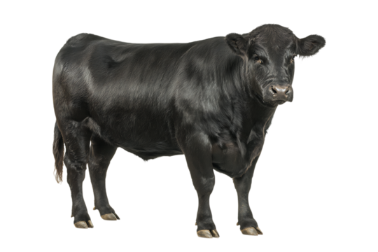 Black bull standing isolated on black background