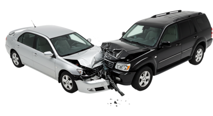 two cars accident crash isolated on white or transparent background. PNG