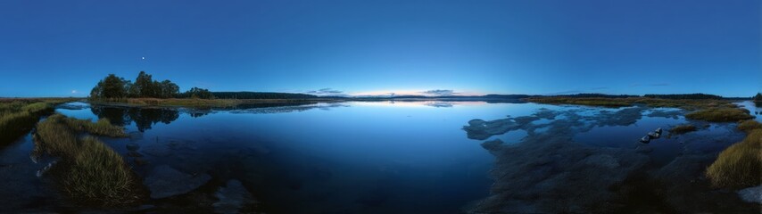 Fototapeta premium Serene nature panorama lake view hdr 360°