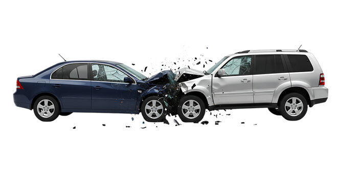 two cars accident crash isolated on white or transparent background. PNG