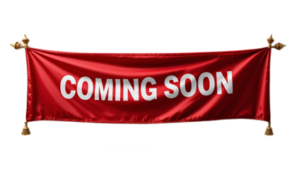 Elegant Red Silk Banner Announcing Coming Soon.