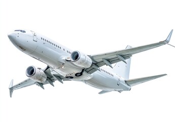 Obraz premium White passenger jet in flight against a plain white background