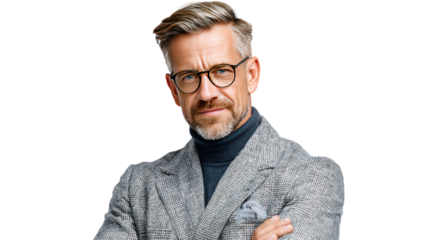 Thoughtful Expressions: A portrait captures a mature man, radiating wisdom and experience, his serious gaze and composed posture reflecting deep contemplation.