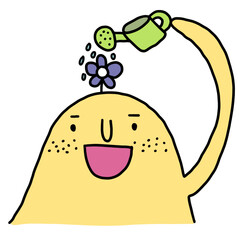 funny cartoon lemon with flower 