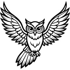 Obraz premium Stylized flying owl with spread wings, bird of prey vector illustration for a mascot.