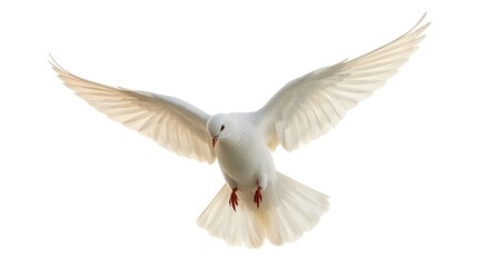 Fototapeta premium White Dove Flying Peacefully on White Background