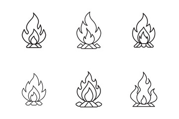 Minimalist Bonfire Illustrations Featuring Campfire Elements for Outdoor Adventure and Warmth Concept Designs with White Background