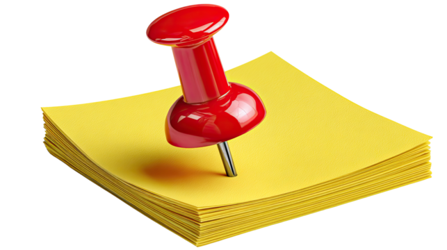 Pinned Reminder: A close-up shot presents a vivid red pin piercing through a vibrant yellow note, symbolizing reminders, deadlines, or personal memos. The scene showcases sharp details. - Powered by Adobe