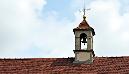 Architectural Detail of a Bell Tower Against a Cloudy Sky Artistic Photography