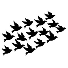 Flock of birds flying in formation, a minimalist bird vector illustration.