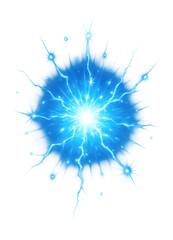 Fototapeta premium Bright blue energy burst with lightning-like tendrils radiating outward, creating a dynamic and electric appearance on transparent background.