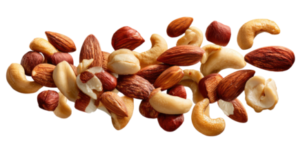 Nut Mix: A vibrant assortment of mixed nuts, including almonds, cashews, hazelnuts, and walnuts, artfully arranged to showcase their rich textures and natural beauty.