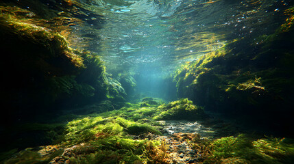 Obraz premium An underwater canyon with gently shimmering algae