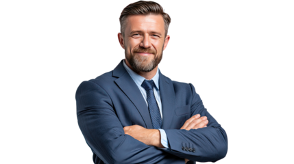 Confident Business Professional: A sharply dressed business executive with a confident posture, exuding professionalism and readiness, poised for success.