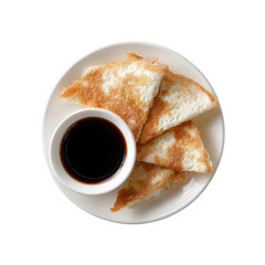Crispy Fried Egg Triangles with Soy Sauce - Overhead Shot