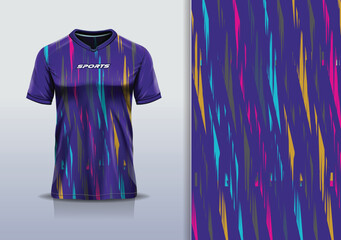 Sport jersey template sharp line mockup texture grunge rustic abstract vector design for football soccer, racing, running, e sports, blue purple pink color