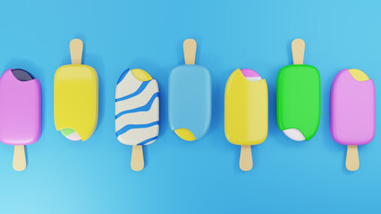 Ice-cream on blue background. 3d render. 