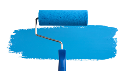 paint roller applying paint blue paint brush stroke isolated on transparent background