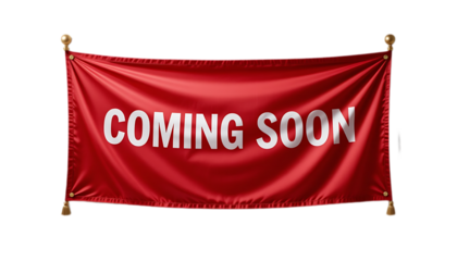 Red Banner Announcing Coming Soon with Gold Accents.