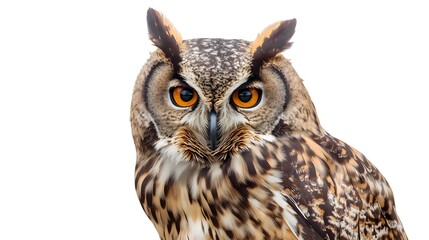 Great Horned Owl Face Close-Up on White Background
