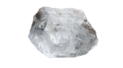 Rough, clear crystal, likely quartz, cube-like shape