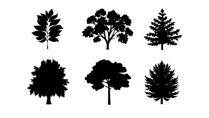 Six Black Tree Silhouettes, Vector Illustrations for Nature Designs