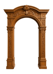 Fototapeta premium Ornate carved wooden archway featuring intricate floral and scroll designs on transparent background.