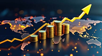 Global financial growth and investment success illustrated by upward trend