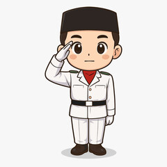 Karakter Chibi Pasukan Pengibar Bendera Indonesia – Paskibra Laki-laki Berpakaian Lengkap Sedang Hormat