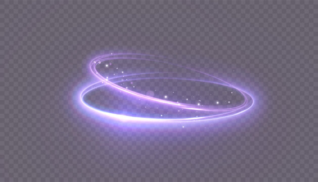 Purple glow effect with glitter magic energy. Magical design for fairy tale illustration. Vortex trail effect. Vector