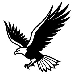 Fototapeta premium Majestic flying eagle bird vector illustration in a bold black and white graphic style.