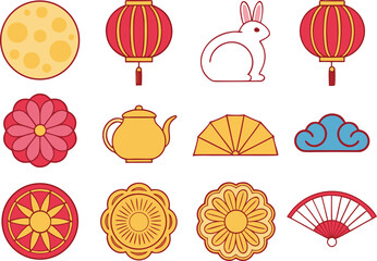 Mid Autumn Festival Design Set. Chinese Moon Festival Illustration Pack. Lantern and Mooncake Art Collection. Traditional Mid Autumn Festival Graphics. Harvest Moon Festival China Artwork