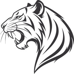 Tribal tiger head vector tattoo design with a black silhouette and wild animal illustration