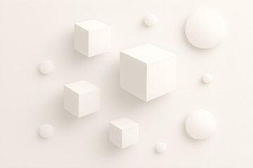 Fototapeta premium Minimal 3D White Geometric Cubes on Smooth Background