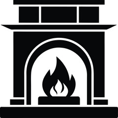 fireplace with fire Silhouette vector on transparent background, Merry Christmas sign, holiday, celebration
