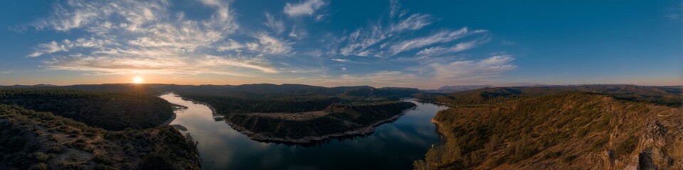 Scenic river bend nature panorama hdr view
