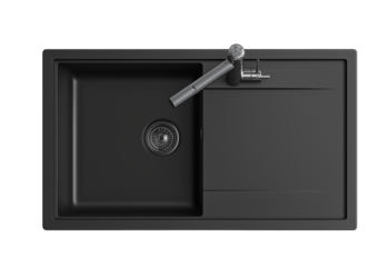 Overhead Perspective of Red Bathroom Countertop and Sink.