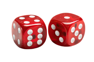 Two red dice, close-up, isolated on black