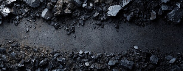 Coal Seam and Extraction: An artistic view presents a detailed close-up of the black coal seam, showcasing texture and contrasting tones of the energy-rich substance.