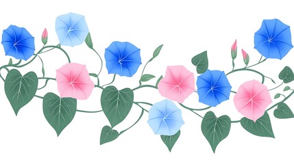 Delicate morning glory blossoms garden path floral illustration vibrant colors close-up nature's beauty