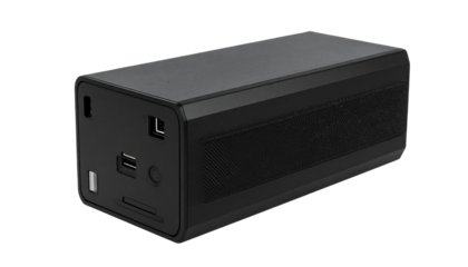 battery charger powerbank portable battery charger and sound bar isolated on white