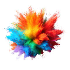 Colorful explosion of vibrant powder.  A dynamic burst of  multi-colored powder radiates outward from a central point against a black background.  