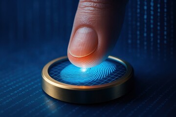Exploring the Future of Security Technology: A Close-Up of a Fingerprint Scanner in Use with an Innovative Digital Display