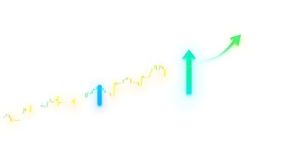 Financial graph showing business growth with a green arrow pointing up